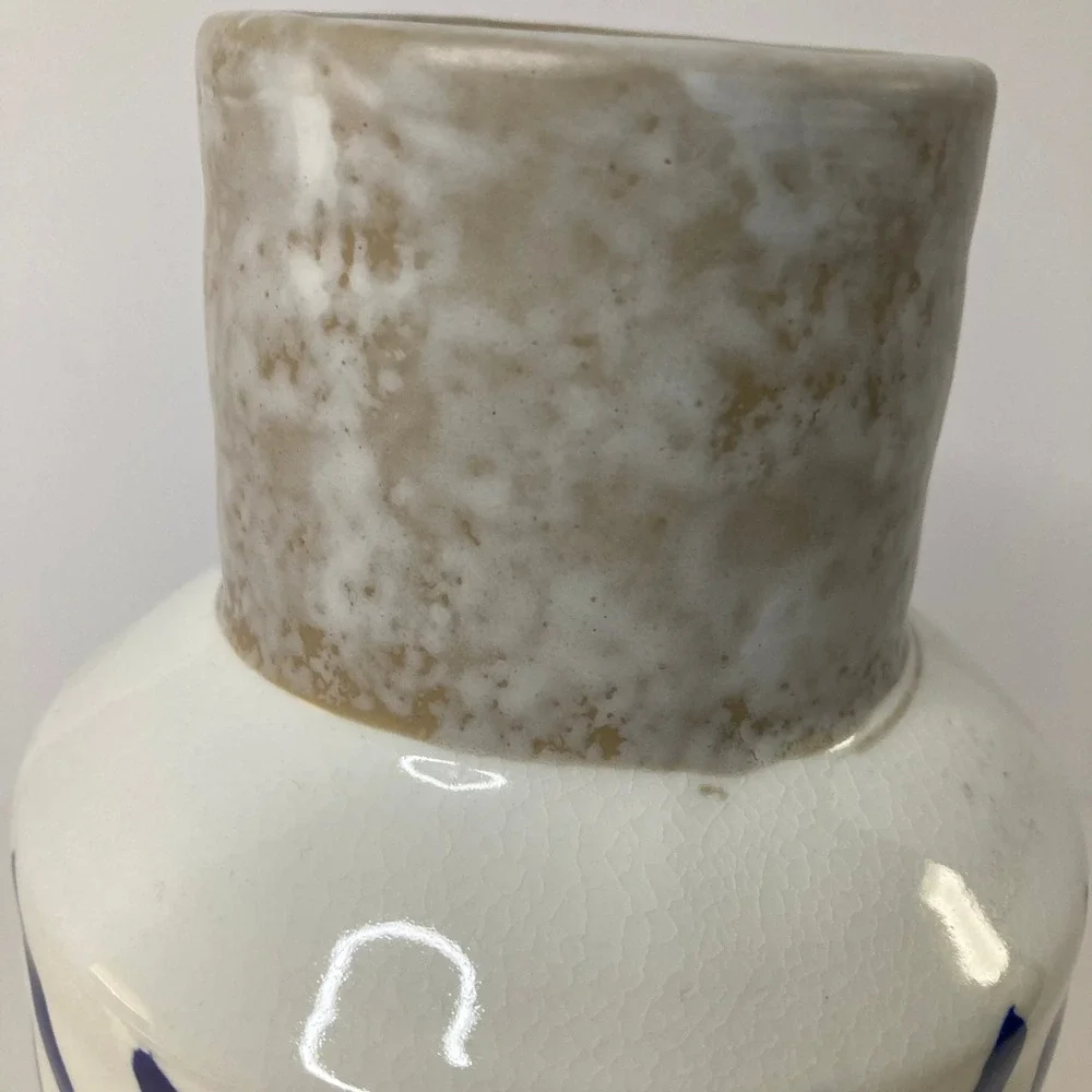 Pier 1 Imports‎ Blue White Geometric Pattern Ceramic Vase Tabletop Decor 10